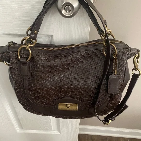 Coach Brown Woven Leather Kristin bag with Gold-tone Hardware - Picture 3 of 10